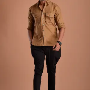 Urban Camel Brown Hunting Style Shirt | Premium Men's Sportswear | Classic Outdoor Design | Comfortable Cotton Fabric | Size 36-44